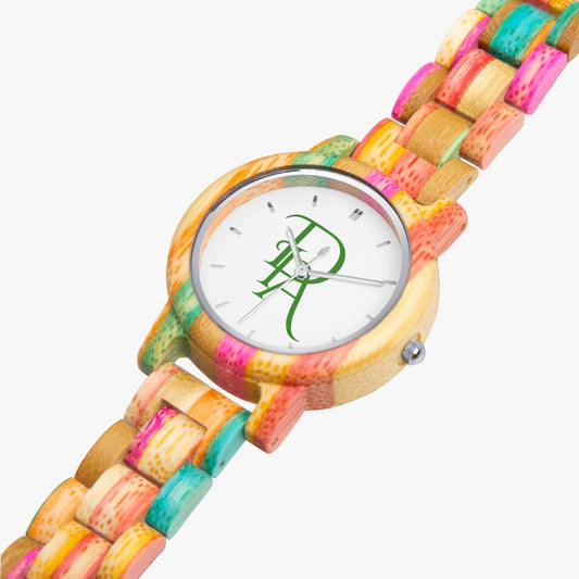 DIA - Woman's Green & Pink Camouflage Wooden Watch