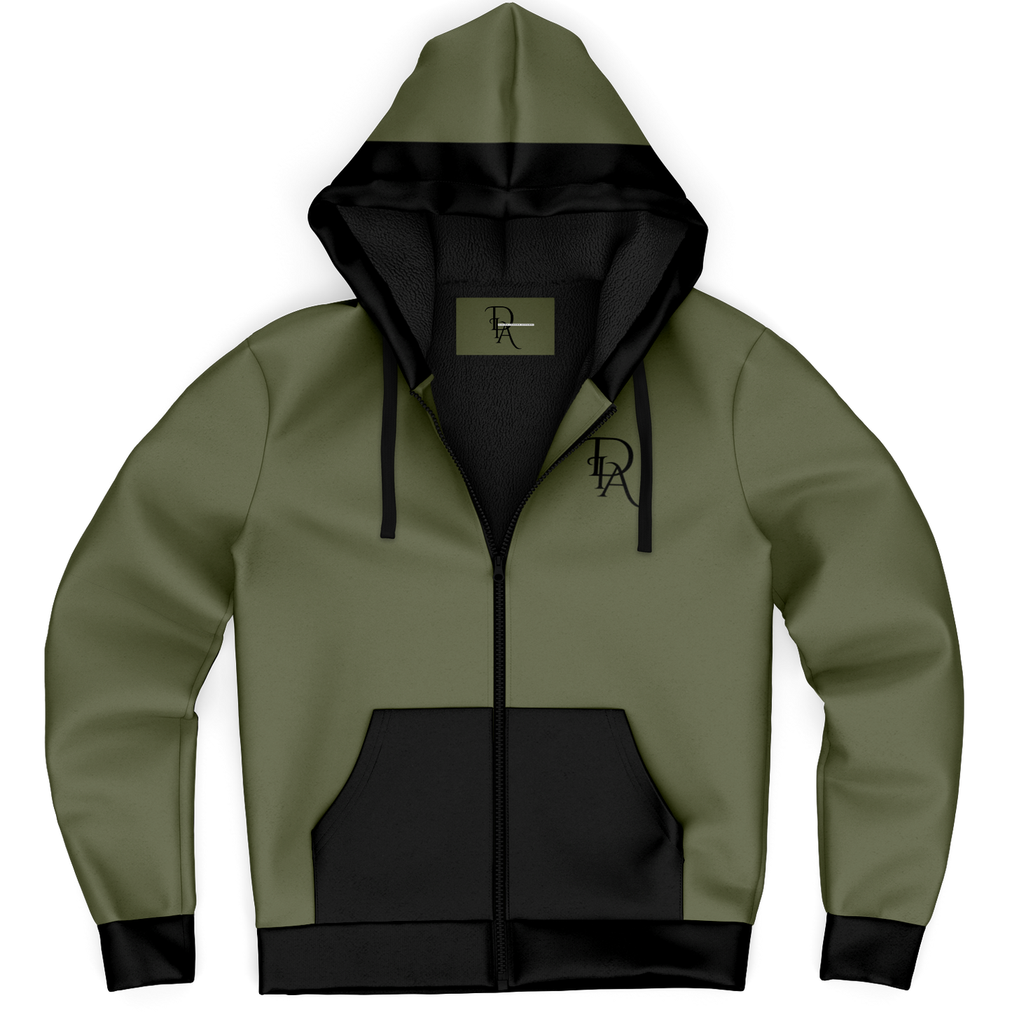 DIA - Army Green and Black Microfleece Zipper Hoodie